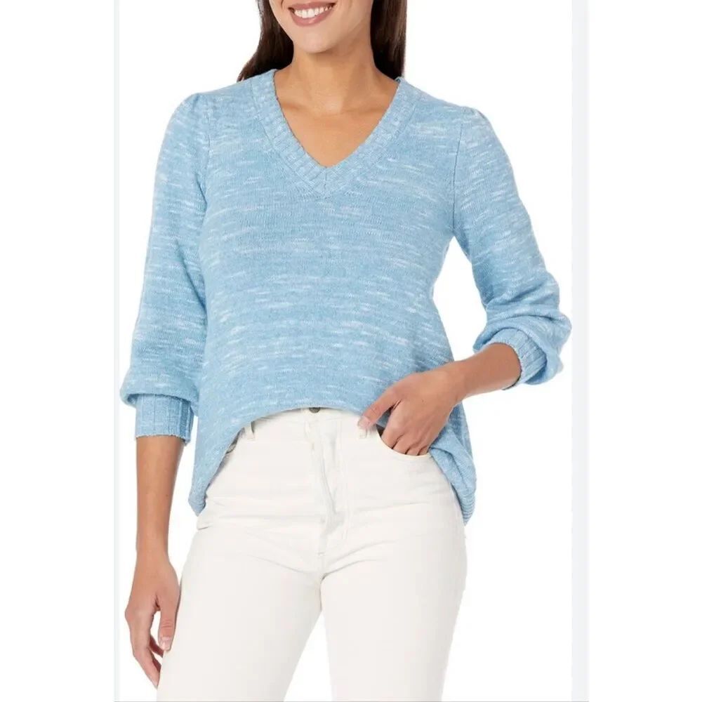 NIC+ZOE NWT Sweater Coze Bishop Sleeve Ocean Tide Size XL